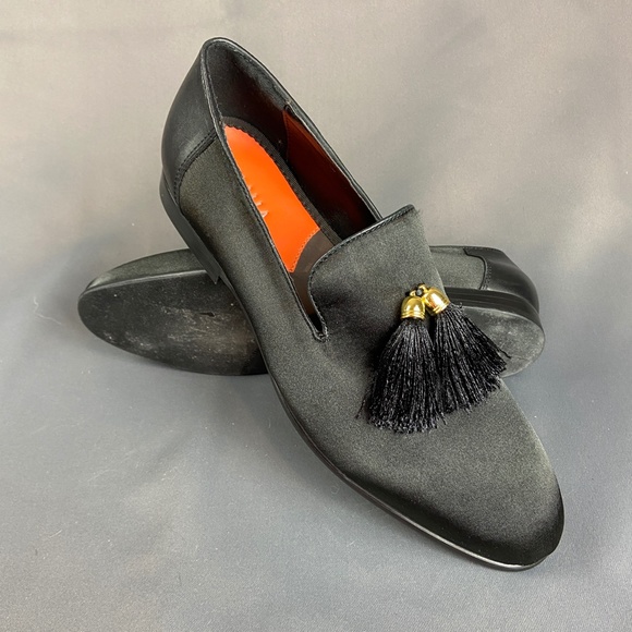 Tallia Eduardo Black Leather & Satin Tassel Loafer Slip on Shoes Size 7 - Picture 6 of 16